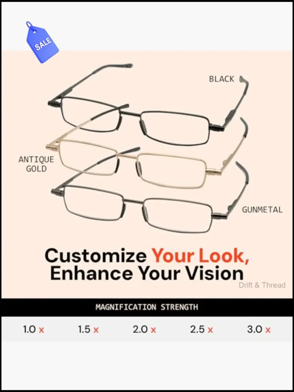 Flat Folding Reading Glasses with Compact Case, Slim Foldable Eyewear